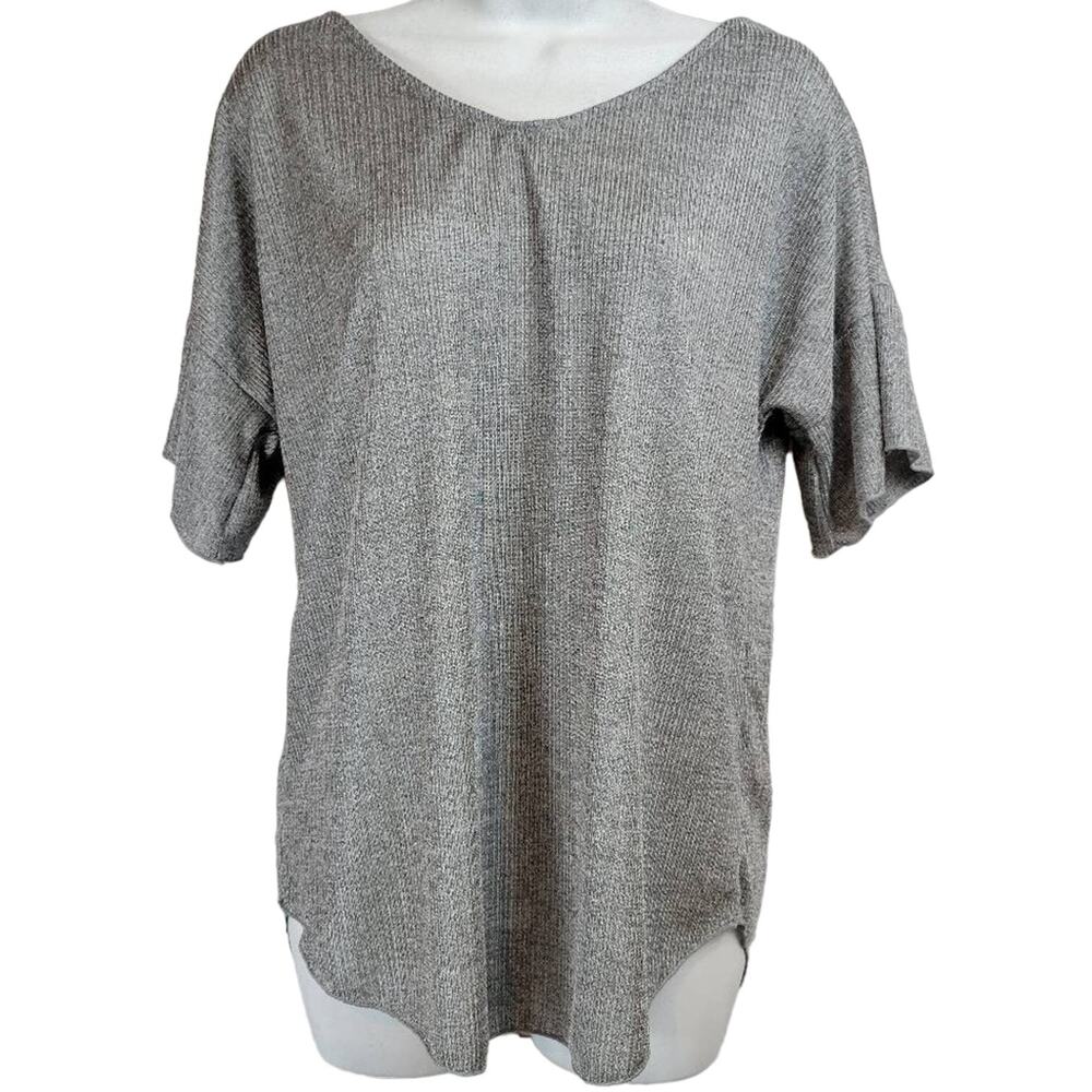 Maurices Women's Silver Gray Marled Ribbed V Neck Short Sleeve Tunic Top Size‎ M